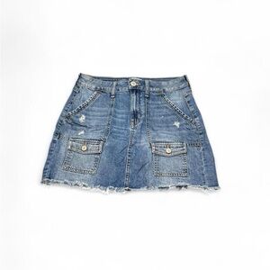 SO Blue Denim Mini Skirt with Frayed Hem
